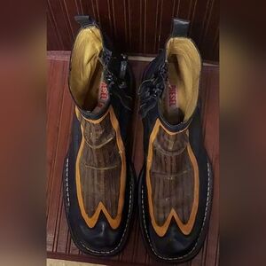 DIESEL MEN'S BLACK-BROWN-TAN LEATHER ZIP-UP BOOTS SIZE 11 MADE IN ITALY